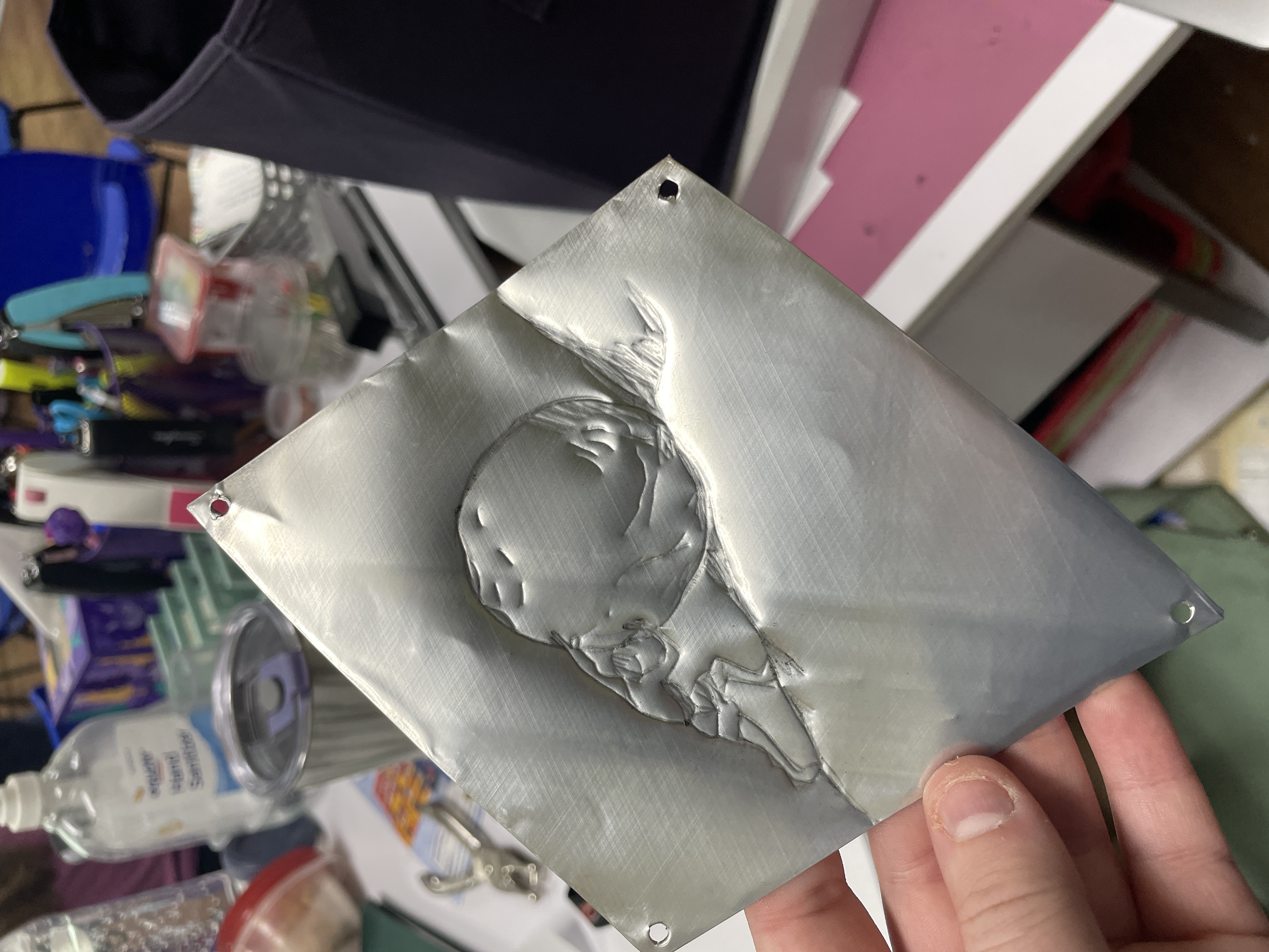 Sisyphus embossed into the aluminum of Feels Like a Sisyphean Task.
